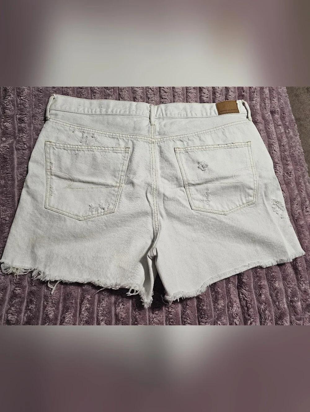 High-Rise Distressed White Denim Shorts - Women's